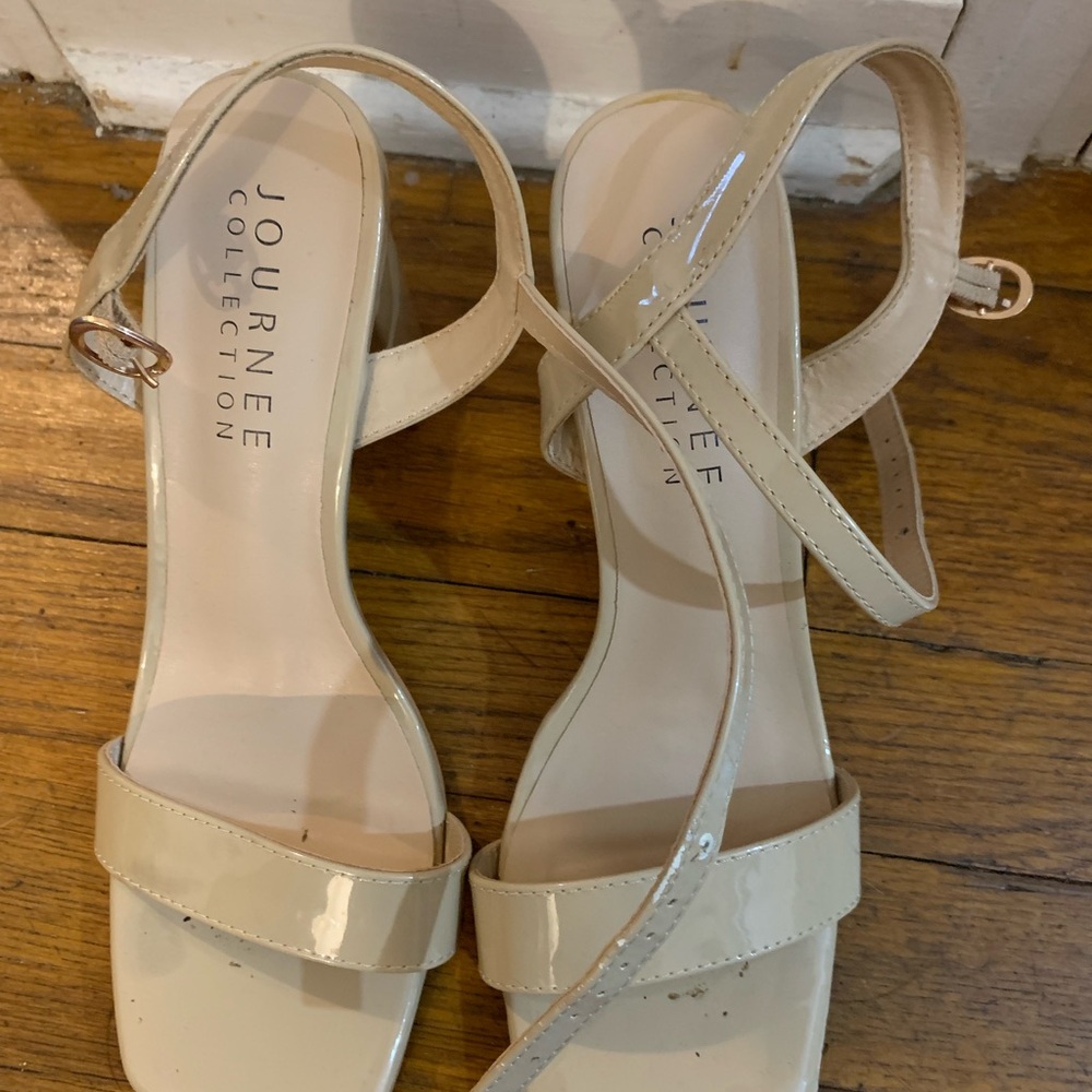 Journee Collection Cream Sandals with Ankle Strap